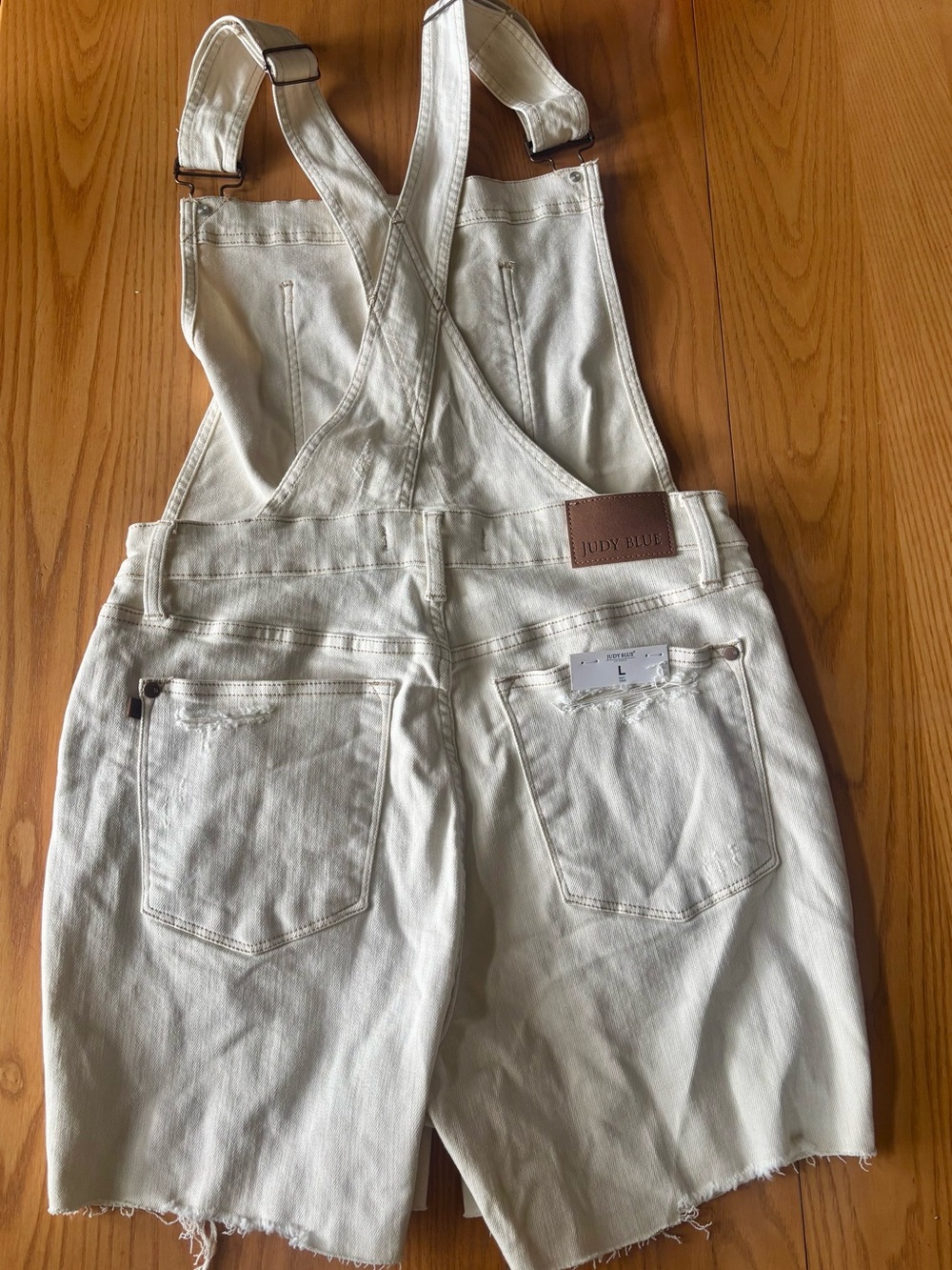 NEW with Tags! Judy Blue Cream Denim Overall Shorts - Picture 3 of 4